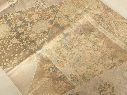 平和屋着物◎六通柄袋帯 更紗花文 金糸 正絹 逸品 AABC8392dt