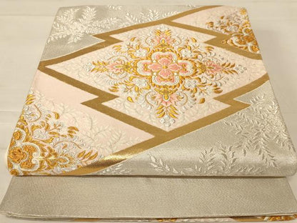 平和屋着物◎六通柄袋帯 唐織 正倉院花文 金銀糸 正絹 逸品 AABC8398dt