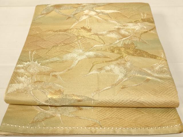 平和屋着物◎六通柄袋帯 群鶴文 金銀糸 正絹 逸品 AABC8402dt