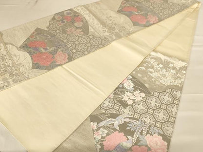 平和屋着物◎六通柄袋帯 唐織 花鳥文 銀糸 正絹 逸品 AABC8404dt