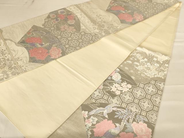 平和屋着物◎六通柄袋帯 唐織 花鳥文 銀糸 正絹 逸品 AABC8404dt