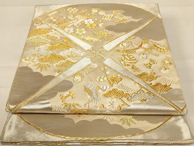 平和屋着物◎六通柄袋帯 唐織 宝尽くし飛鶴文 金銀糸 正絹 逸品 AABC8405dt