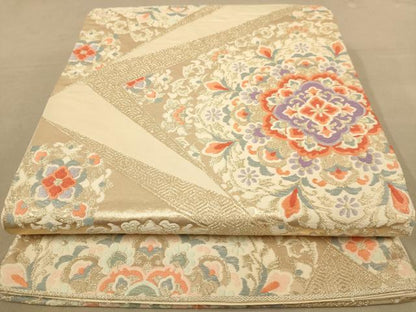 平和屋着物◎六通柄袋帯 唐織 裂取華文 金糸 正絹 逸品 AABC8427dt