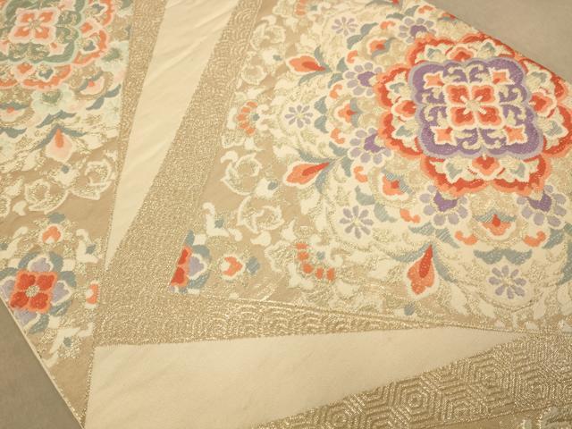 平和屋着物◎六通柄袋帯 唐織 裂取華文 金糸 正絹 逸品 AABC8427dt