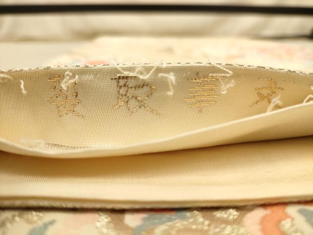 平和屋着物◎六通柄袋帯 唐織 裂取華文 金糸 正絹 逸品 AABC8427dt