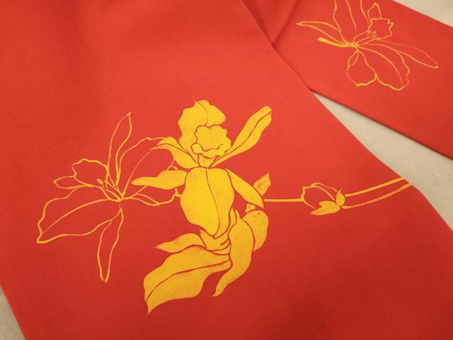 平和屋着物◎塩瀬　九寸名古屋帯　草花文　正絹　逸品　AABC8444dt