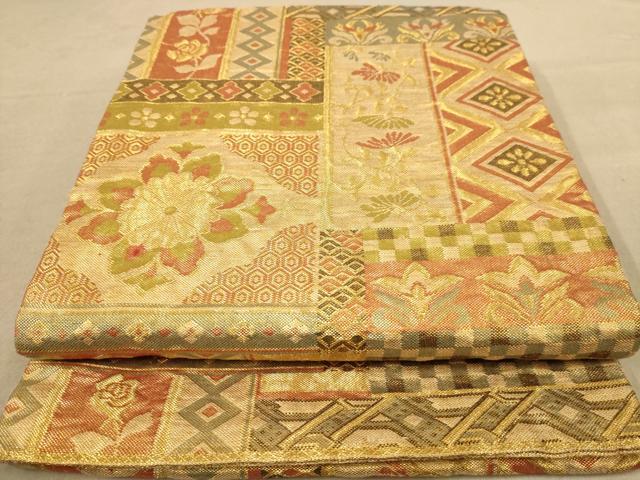 平和屋着物◎佐賀錦 六通柄袋帯 更紗花文 金糸 正絹 逸品 AABC8445dt