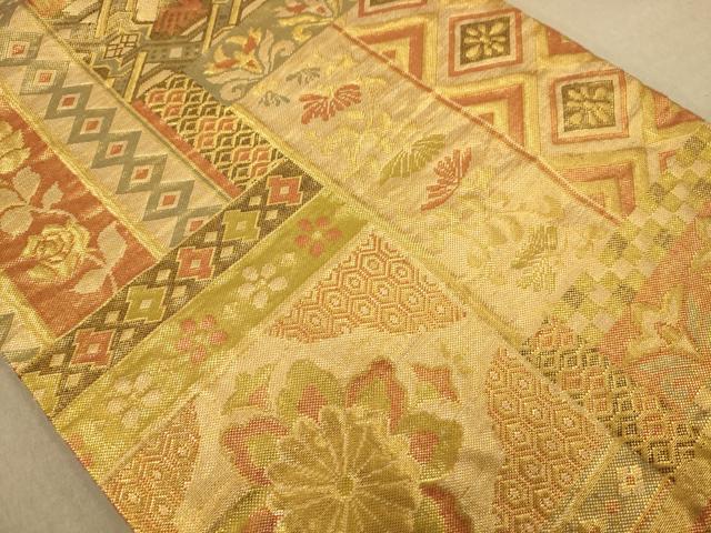 平和屋着物◎佐賀錦 六通柄袋帯 更紗花文 金糸 正絹 逸品 AABC8445dt