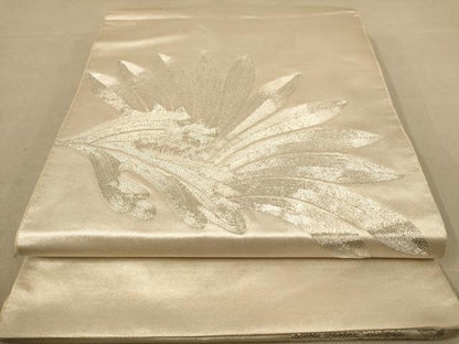 平和屋着物◎太鼓柄袋帯 草葉文 銀糸 正絹 逸品 AABC8459dt