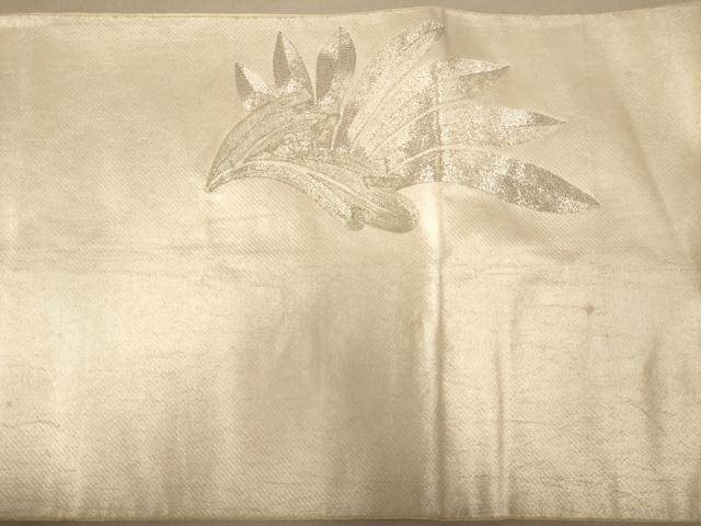平和屋着物◎太鼓柄袋帯 草葉文 銀糸 正絹 逸品 AABC8459dt