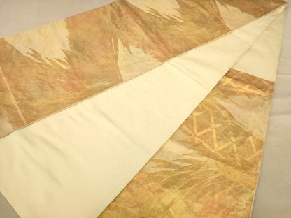 平和屋着物◎六通柄袋帯 草葉文 金糸 正絹 逸品 AABC8460dt