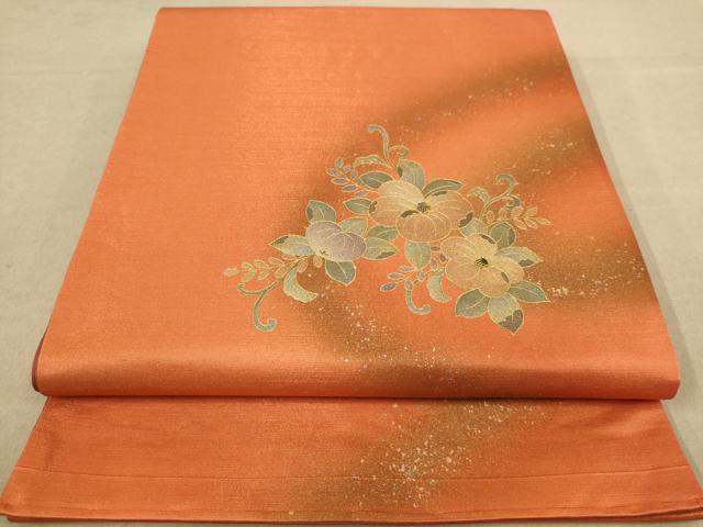 平和屋着物◎太鼓柄袋帯 螺鈿 草花文 金彩 正絹 逸品 AABC8469dt