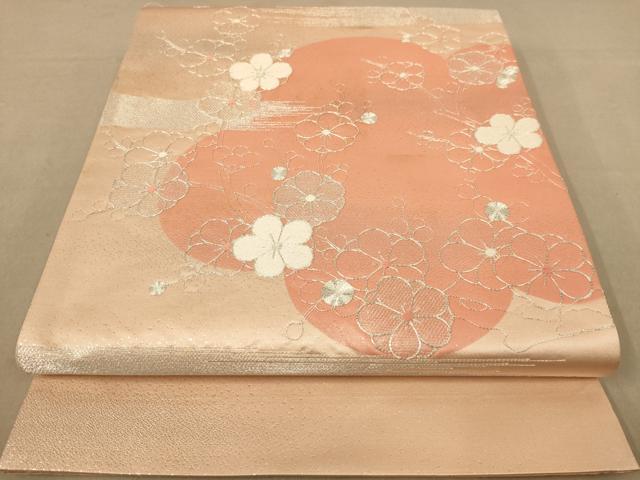 平和屋着物◎太鼓柄袋帯　駒刺繍　枝梅文　銀糸　正絹　逸品　AABC8488dt
