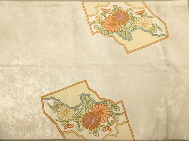 平和屋着物◎太鼓柄袋帯　相良刺繍　扇面花文　正絹　逸品　AABC8490dt