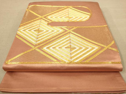 平和屋着物◎太鼓柄袋帯　駒刺繍　菱文　金糸　正絹　逸品　AABC8494dt