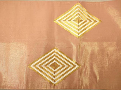 平和屋着物◎太鼓柄袋帯　駒刺繍　菱文　金糸　正絹　逸品　AABC8494dt