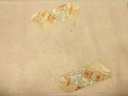平和屋着物◎太鼓柄袋帯　駒刺繍　相良刺繍　花文箱文　正絹　逸品　AABC8496dt