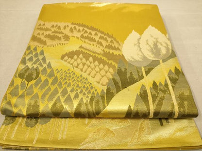 平和屋着物◎六通柄袋帯　遠山風景文　金糸　正絹　逸品　AABC8502dt