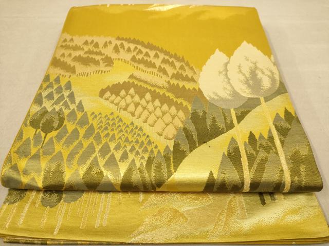 平和屋着物◎六通柄袋帯　遠山風景文　金糸　正絹　逸品　AABC8502dt