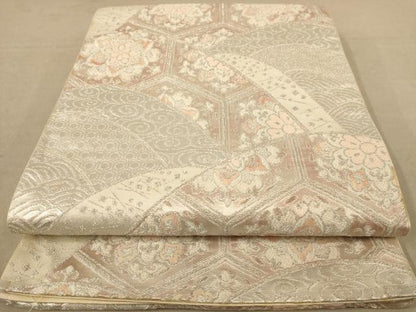 平和屋着物◎六通柄袋帯　吉祥花文　銀糸　正絹　逸品　AABC8505dt