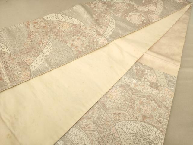 平和屋着物◎六通柄袋帯　吉祥花文　銀糸　正絹　逸品　AABC8505dt