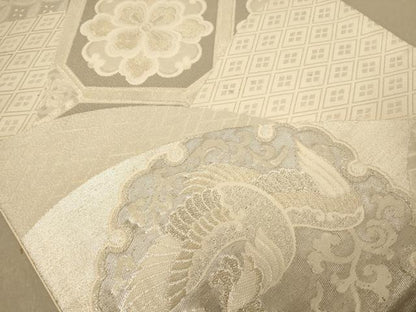 平和屋着物◎佐賀錦　六通柄袋帯　唐織　花鳥文　銀糸　正絹　逸品　AABC8506dt