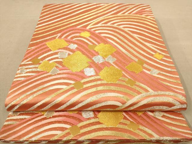 平和屋着物◎六通柄袋帯　立波箔散らし文　金銀糸　正絹　逸品　AABC8508dt