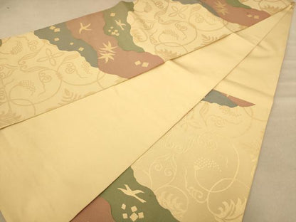 平和屋着物◎六通柄袋帯　道長花鳥文　金糸　正絹　逸品　AABC8512dt