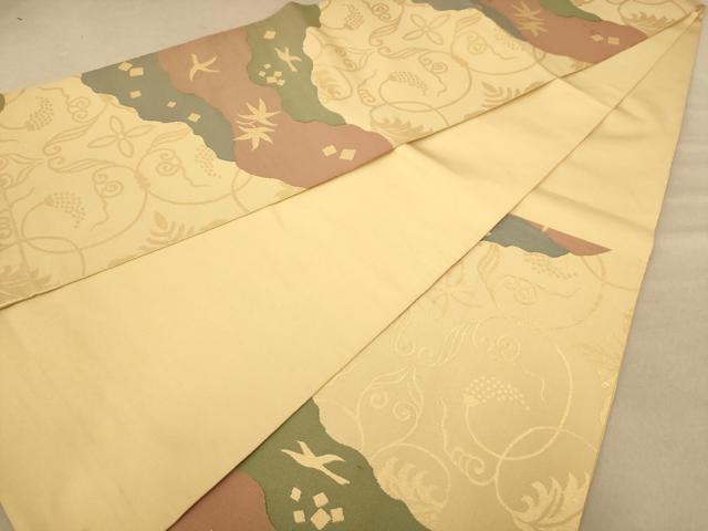 平和屋着物◎六通柄袋帯　道長花鳥文　金糸　正絹　逸品　AABC8512dt