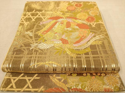 平和屋着物◎六通柄袋帯　唐織　鳳凰花文　金糸　正絹　逸品　AABC8517dt