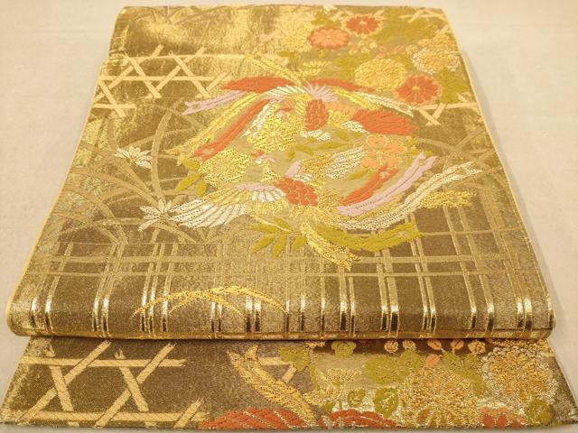 平和屋着物◎六通柄袋帯　唐織　鳳凰花文　金糸　正絹　逸品　AABC8517dt