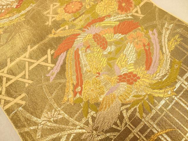 平和屋着物◎六通柄袋帯　唐織　鳳凰花文　金糸　正絹　逸品　AABC8517dt