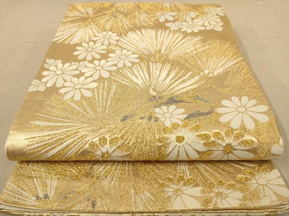 平和屋着物◎六通柄袋帯　枝松文　金糸　正絹　逸品　AABC8522dt