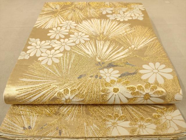 平和屋着物◎六通柄袋帯　枝松文　金糸　正絹　逸品　AABC8522dt