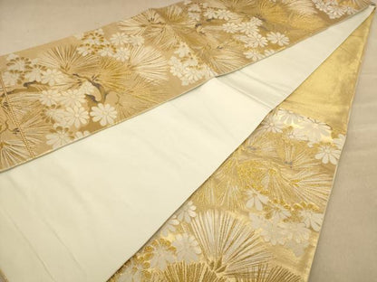 平和屋着物◎六通柄袋帯　枝松文　金糸　正絹　逸品　AABC8522dt