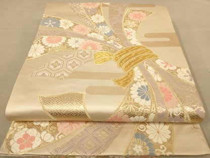 平和屋着物◎六通柄袋帯　束ね熨斗花文　金糸　正絹　逸品　AABC8530dt