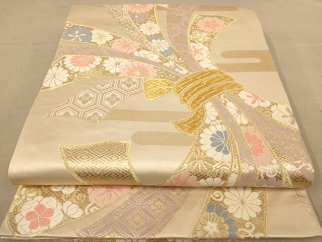 平和屋着物◎六通柄袋帯　束ね熨斗花文　金糸　正絹　逸品　AABC8530dt
