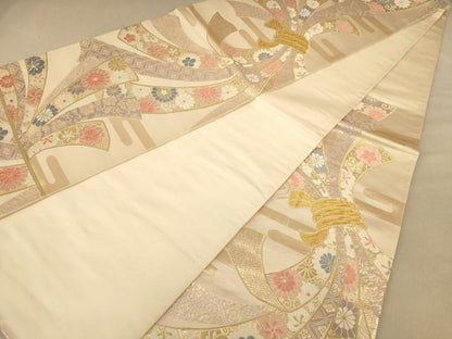 平和屋着物◎六通柄袋帯　束ね熨斗花文　金糸　正絹　逸品　AABC8530dt