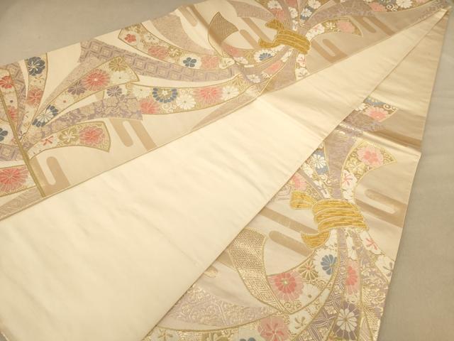 平和屋着物◎六通柄袋帯　束ね熨斗花文　金糸　正絹　逸品　AABC8530dt