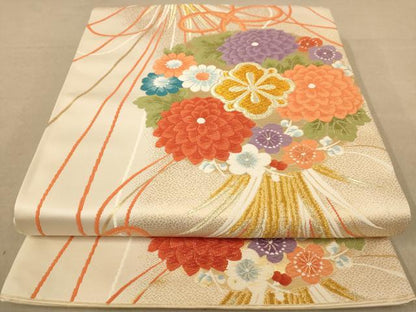 平和屋着物◎六通柄袋帯　唐織　草花文　金糸　正絹　逸品　AABC8531dt