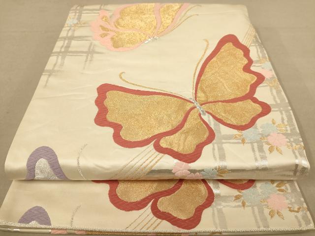 平和屋着物◎全通柄袋帯　唐織　花蝶文　金銀糸　正絹　逸品　AABC8536dt