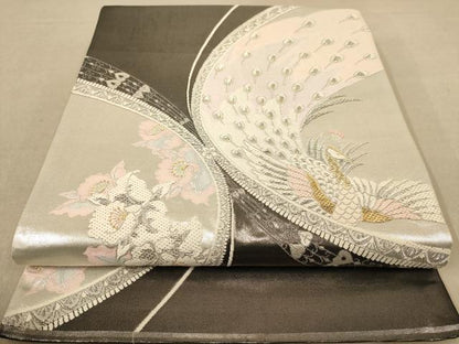 平和屋着物◎六通柄袋帯　唐織　孔雀花文　金銀糸　正絹　逸品　AABC8539dt