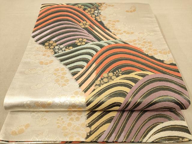 平和屋着物◎六通柄袋帯　唐織　立波花文　金銀糸　正絹　逸品　AABC8543dt
