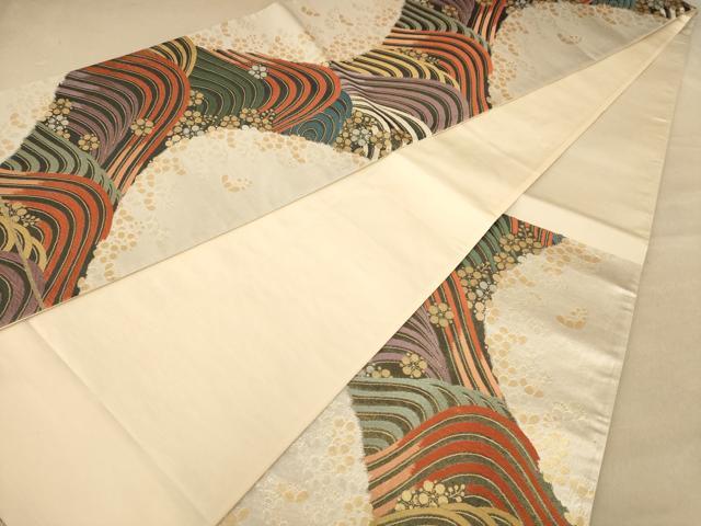 平和屋着物◎六通柄袋帯　唐織　立波花文　金銀糸　正絹　逸品　AABC8543dt