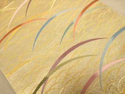 平和屋着物◎六通柄袋帯 唐織 芝文 金糸 正絹 逸品 AABC8544dt