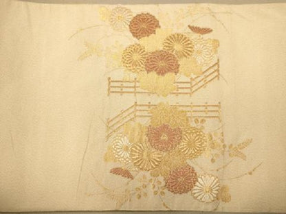 平和屋着物◎両面　太鼓柄袋帯　草花文　金銀糸　正絹　逸品　AABC8545dt