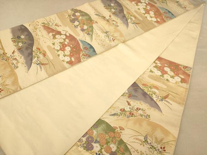平和屋着物◎六通柄袋帯　唐織　草花風景文　金糸　正絹　逸品　AABC8554dt
