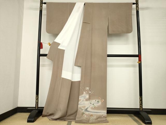 平和屋着物●豪華色留袖　友禅　流水枝花文　暈し染め　鬼しぼ縮緬　ロング丈　正絹　逸品　AABC8648ck