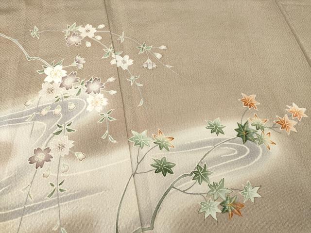 平和屋着物●豪華色留袖　友禅　流水枝花文　暈し染め　鬼しぼ縮緬　ロング丈　正絹　逸品　AABC8648ck