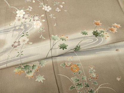平和屋着物●豪華色留袖　友禅　流水枝花文　暈し染め　鬼しぼ縮緬　ロング丈　正絹　逸品　AABC8648ck